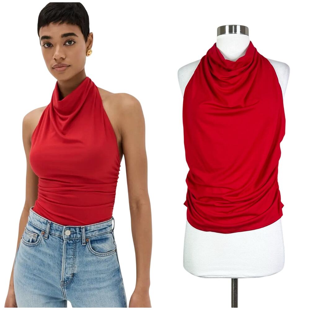 NEW Reformation | Enzo Red Knit Draped Open Back Halter Going Out Top NWT XL